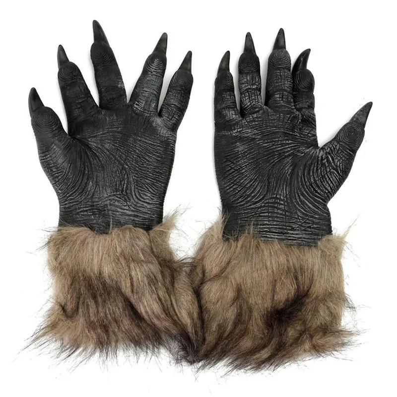 2017 new 1 Pair Halloween Werewolf Gloves Latex Furry Animal Wolf Claws