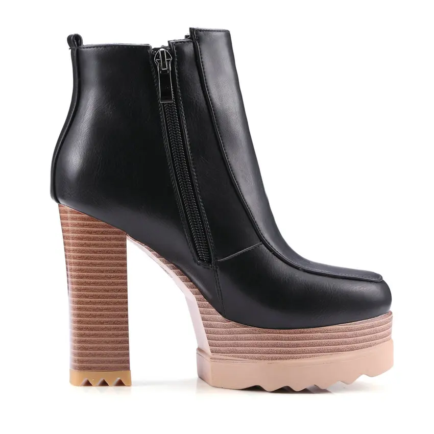 Tanie QUTAA 2020 kobiety nowe mody botki kwadratowy szpilki okrągły nosek zamek projekt platformy kobiet motocykl rozmiar butów 34 42