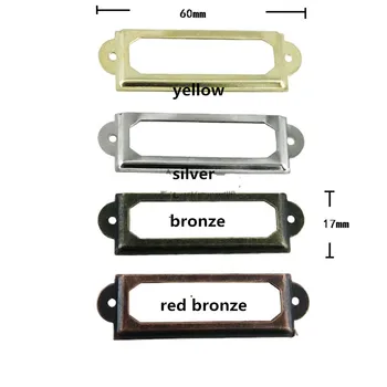 

60*17mm 50pcs drawer label handle cabinet label file name card holder frame Barcode wooden box paper rack silver bronze
