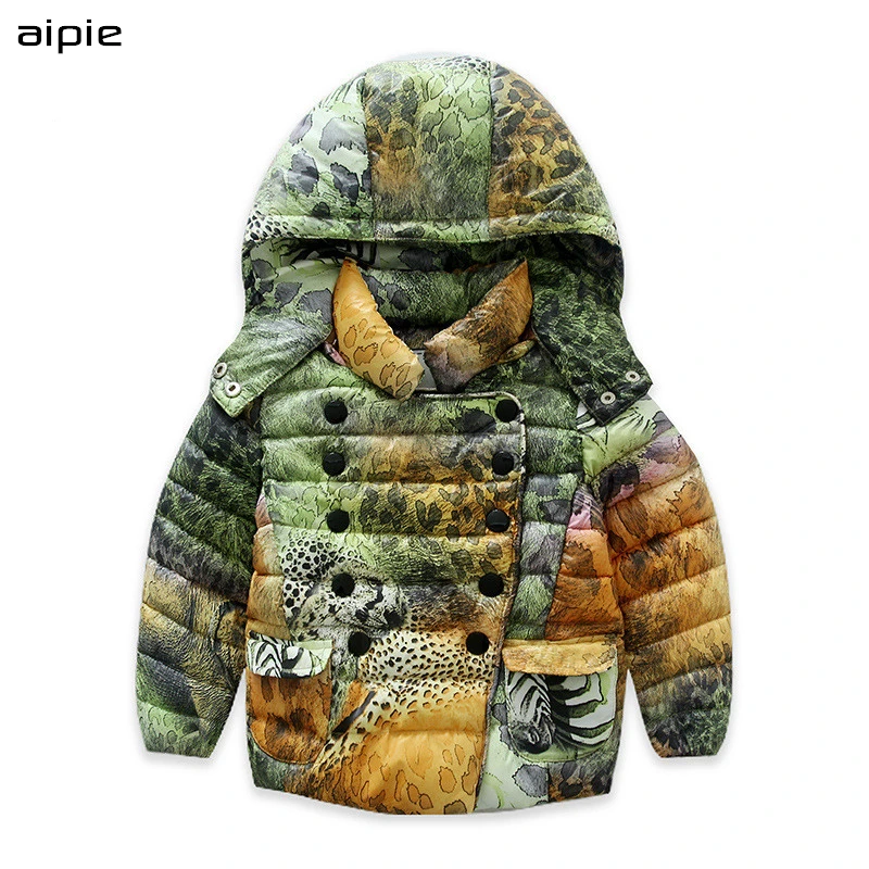 

aipie Children Boys Coats Leopard Printing Parkas For 1-6 Years kids wear