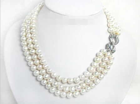 

song voge gem nanJ0232 3row white freshwater pearls necklace 18KGP
