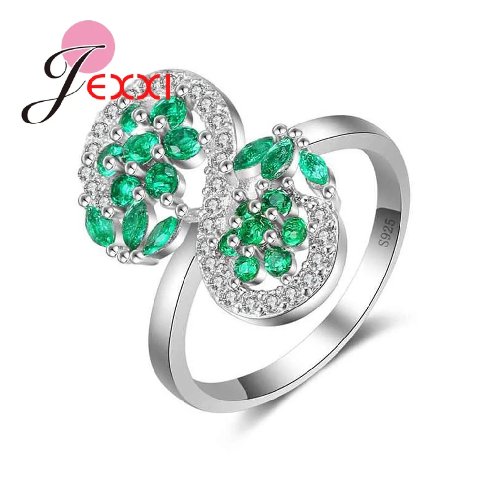 

JEXXI Luxury 925 Sterling Silver AAA Cubic Zirconia Wedding Party Rings For Women Gift Fashion Green Crystal Engagement Ring