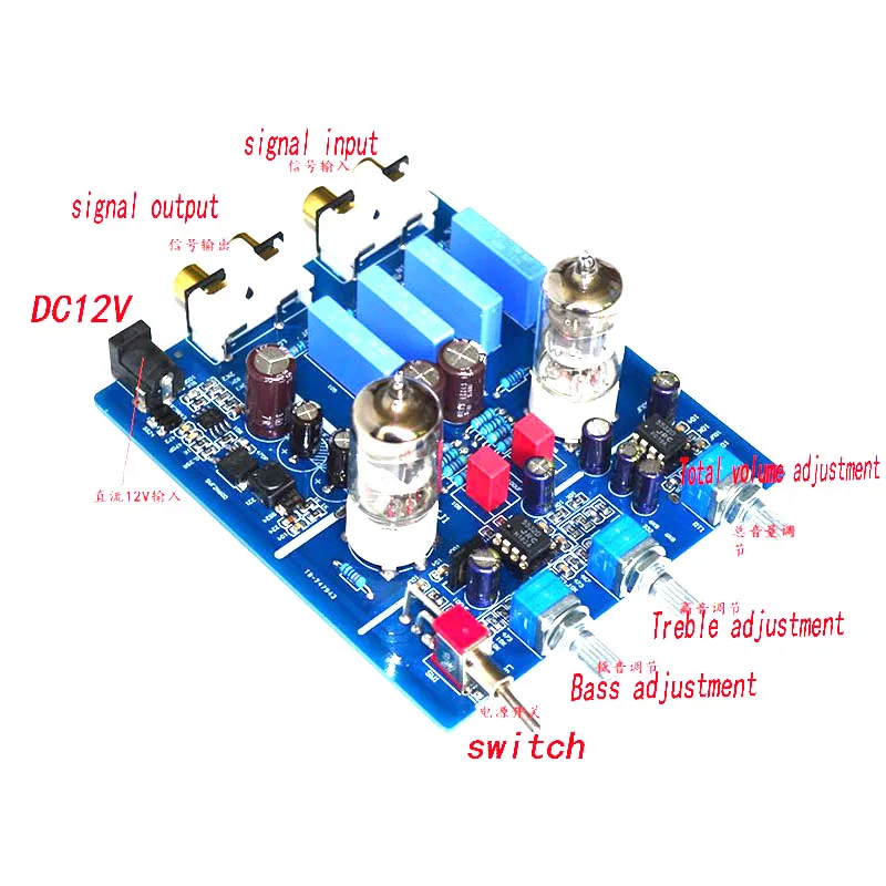 kaolanhon DC12V2A 6J1 tube preamp with tonal preamplifier with high and low sound adjustment HIFI audio amplifier preamplifier