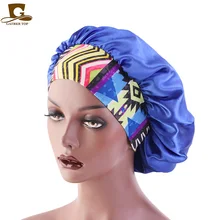 

New Floral Print Wide Elastic Band Satin Bonnet Women Night Sleep Cap Salon Hair Protect Hat Hair Loss Chemo Cap Soft Headcover