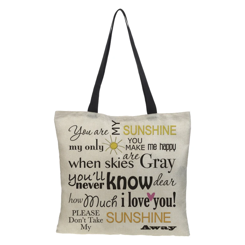 

CROWDALE Double-sided Text style Painted bag Women Large Linen Shopping Bag Handbag Bag Women Shoulder linen Pouch 43cm*43cm