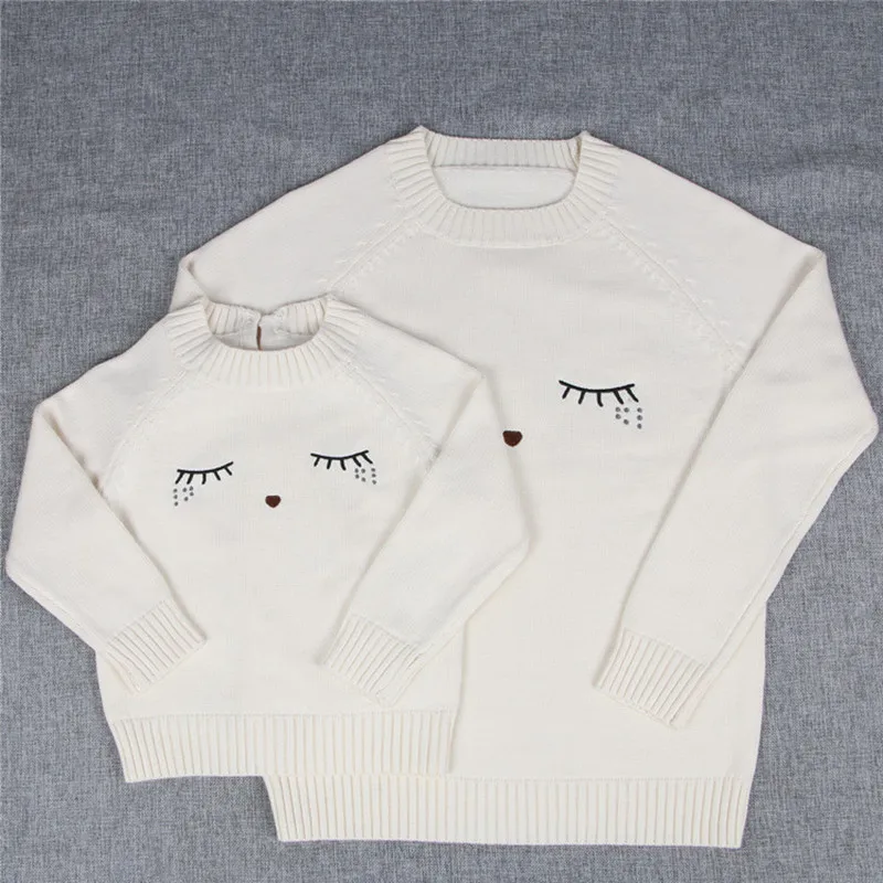 

Eyelashes Pattern Mom Baby Girls Boys Pullover Sweaters Warm Family Matching Clothing Mother and Daughter Son Knitwear Clothes