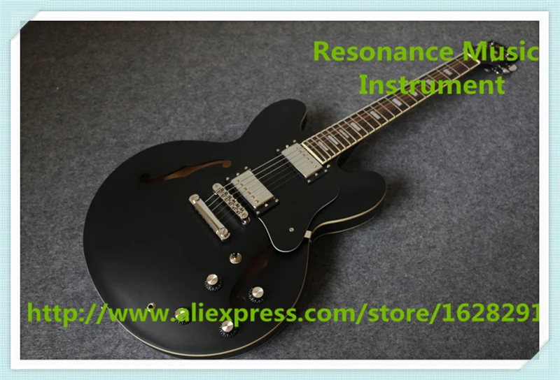

Chinese Matte Black Finish Maple Hollow Body Jazz Guitar With Chrome Hardware Left Handed Custom Available
