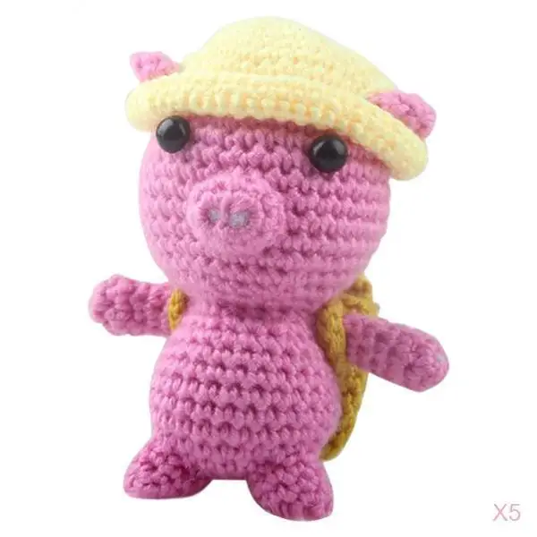 Set of 5 Beginners Learn to Crochet Kit for Children 3D Pig Stuffed Doll Making Knitting