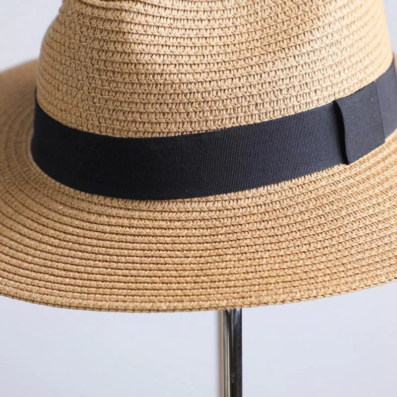 SUOGRY новые летние шляпы для женщин Черная лента соломенная шляпа модные женские шляпы для похода в церковь пляжная шляпа от солнца