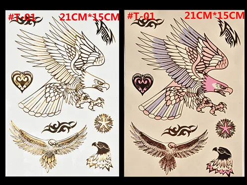 Us 089 New Arrival Pale Golden Eagle Tattoo Flash Bright Women Metal Temporary Tattoo Is Waterproof In Temporary Tattoos From Beauty Health On