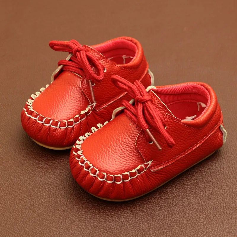 

New Handmade Cowhide Baby First Walking Shoes Solid Color Lace-up Soft-soled Baby Single Shoes Boy Girl Casual Shoes