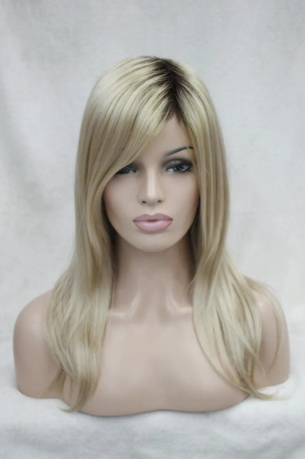 

N2379 new fashion wig blonde with brown root ombre long top quality hair straight wigs