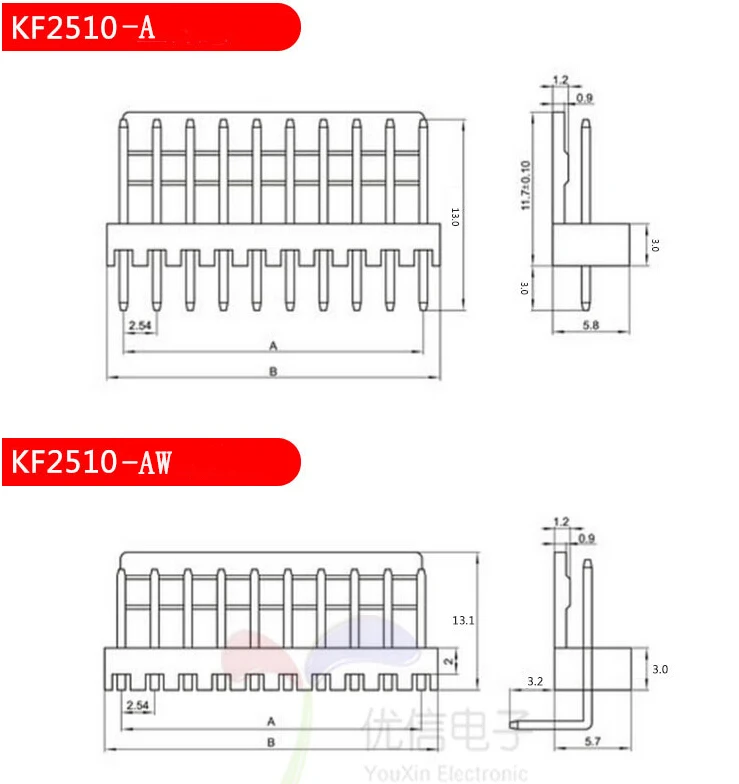 50 шт./лот KF2510 KF2510-2/3/4/5/6/7/8/9/10/11/12A 2,54 мм Штекерный разъем контактный разъем 2,54 мм