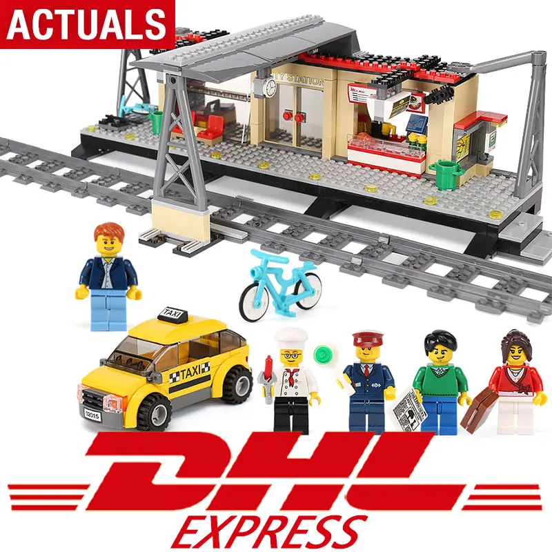 

IN STOCK 02015 City Trains Series Legoing 60050 Train Station with Rail track Taxi 456Pcs Building Block Kids Model Brick Toy