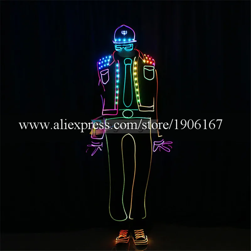 

Programmable Full Color LED Light Up Tron Dance Costumes Fiber Optic LED Luminous Dance Robot Suit Stage Show Halloween Clothes