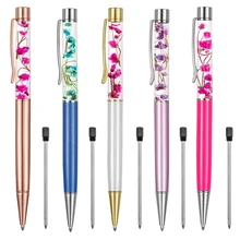 Dry Flower Ballpoint Pen,Dynamic Liquid Flower Pen,Metal Ballpoint Pen,Black Ink Refill Ballpoint Pen Writing Stationery Schoo 15 25pcs metal ballpoint pen black ink diamond shaped artificial crystal pen with plastic box