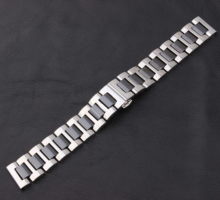 

Watchband pure Steel wrap Ceramic Black Watchbands 14mm 16mm 18mm 20mm 22mm Strap High Quality Watches Accessories Folding Clasp