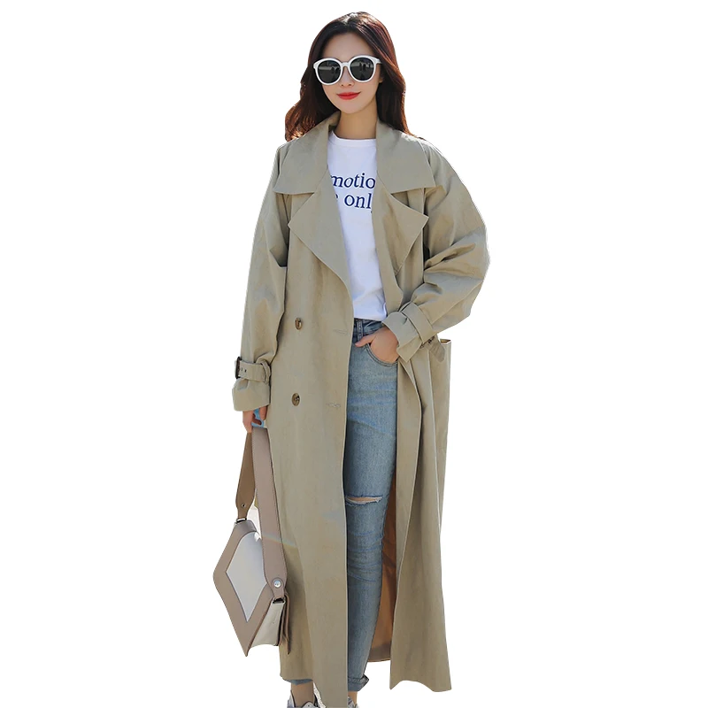 

Womens double-breasted windbreakers 2019 spring autumn fashion X-long trench coat female bandwidth loose windbreaker female coat