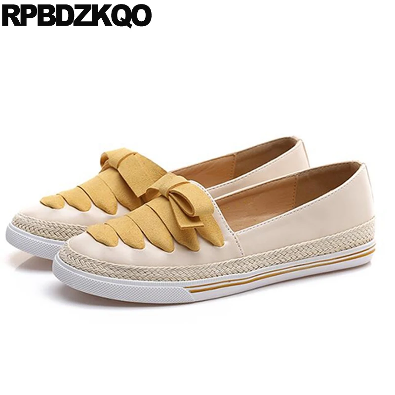 

Designer Hemp Round Toe Bowtie Slip On Ladies Bow Japanese School Flats Yellow Chinese 2017 White Casual Shoes Women Luxury