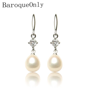 

BaroqueOnly natural Freshwater Pearl drop Earrings 925 silver earrings white pink golden big diamond zircon Jewelry Wedding Gift
