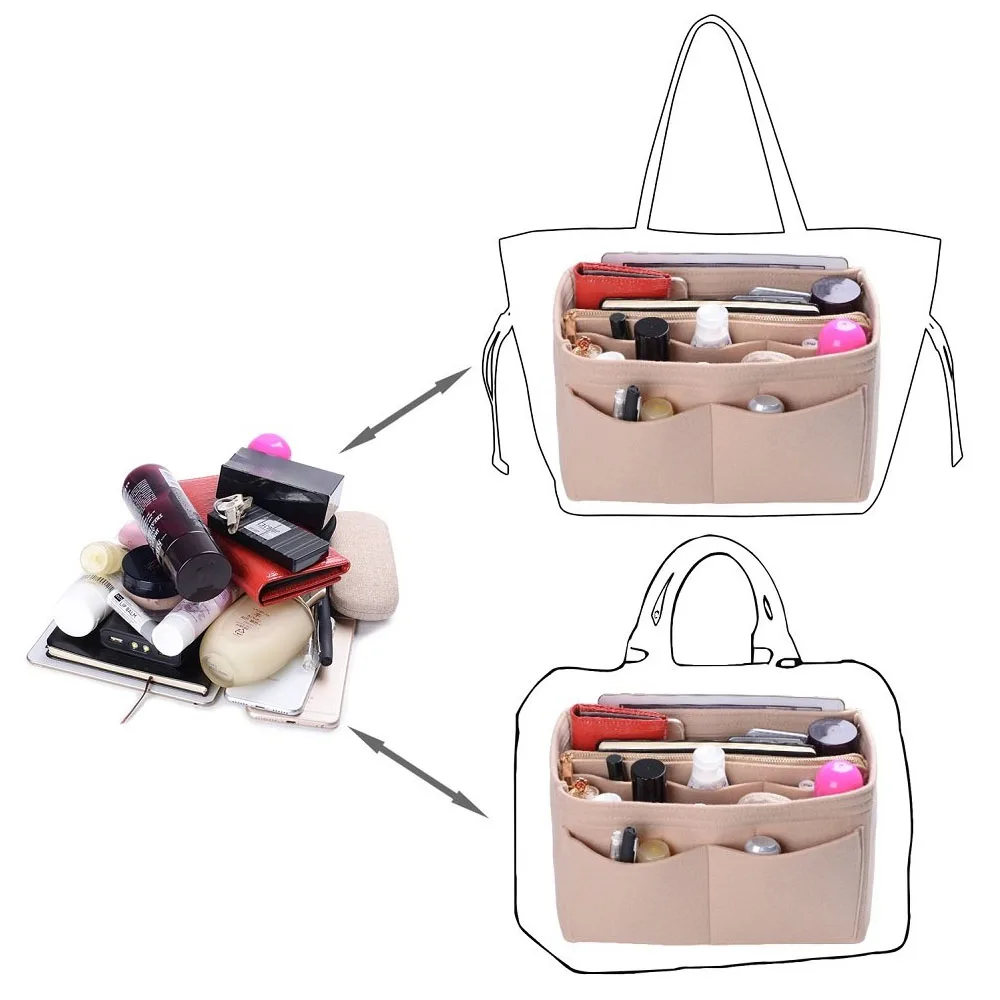 Bolsa de inserción de fieltro para mujer, bolso de maquillaje