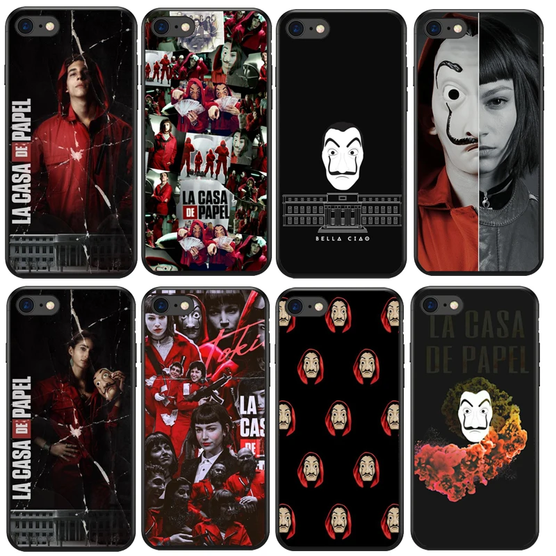 

Spain TV La Casa de papel Black Soft Silicone TPU Phone Case Cover For iPhone SE 5 5S 6 6SPlus 7 8 8 Plus X Phone Bag Cover