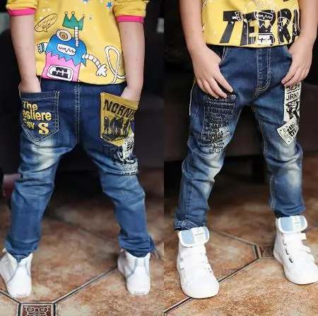 

Boys jeans boy big pocket printed jeans Slim fit children's denim clothing suitable for children aged 4-13