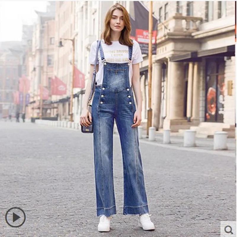 

Free Shipping 2018 Spring Jeans Plus Size 25-30 Pants For Women Overalls Jumpsuit And Rompers Wide Leg Denim Long Loose Trousers