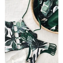 Bikinx, комплект бикини с принтом зеленых листьев, пуш-ап, сексуальный женский купальник,, купальник с высокой горловиной, женский купальник, летняя пляжная одежда