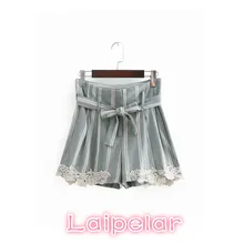 Summer vintage cotton linen high waist shorts women cute bow tie lace striped ladies korean fashion short feminino streetwear Summer vintage cotton linen high waist shorts women cute bow tie lace striped ladies korean fashion short feminino streetwear