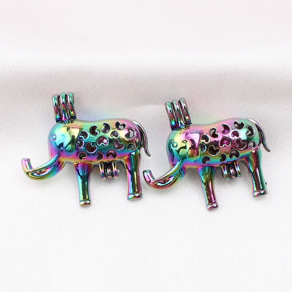 

5pcs Rainbow Color Creative Elephant Pearl Cage Pendant for Aroma Perfume Diffuser Lockets Essential Oil Necklace Making