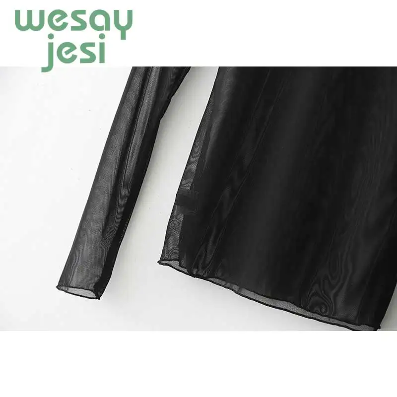2019 New Sexy Women Shirt See Through Transparent Mesh Tops Long Sleeve Sheer Slim Ladies Turtleneck Shirt tops