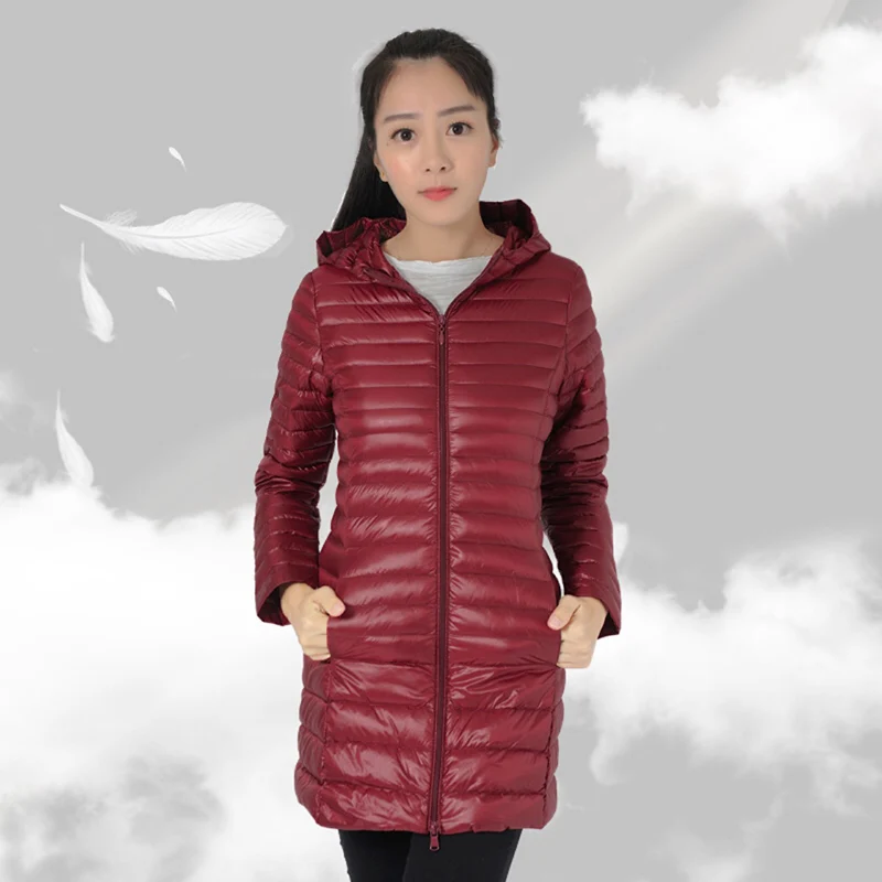 wine red Новинка весна осень пуховики ультра тонкий с капюшоном тонкий пуховик парка Мода легкие тонкие женские белые пуховики YP0875 - Color: wine red