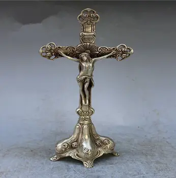 

Chinese archaize pure white copper Jesus cross craft collection