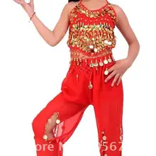 Девочки танец живота костюм нарядная одежда для мальчиков и для индийского беллиданса, Детский танец живота топ и штаны, одежда 2 компл./лот