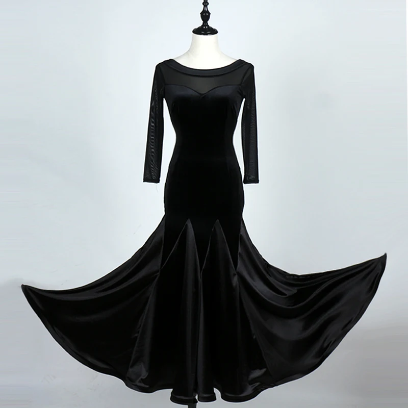 Women Ballroom Dance Dress Velvet Backless Standard Performance Competition Jazz Waltz Tango Fox-Trot Jigs Suits