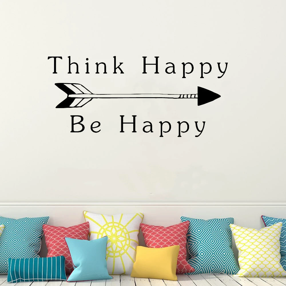 

Art Home Decor Think Happy Be Happy Wall Decoration Art Removeable Stickers Bedroom Poster Quote Thoughts Positive Mural LY04