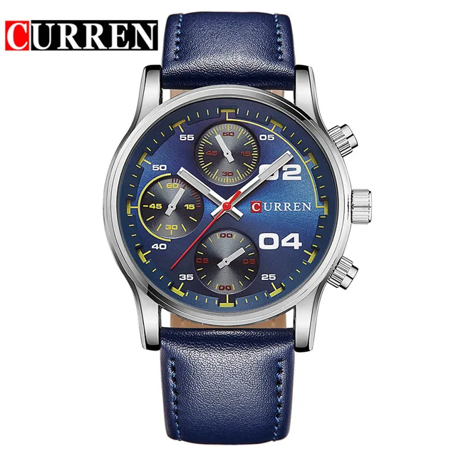 

Curren Fashion Fake Blue Watch Top Fashion Leather Men Luxury Brand Watches Rock Man Sports Watches Male Quartz Watch 8207