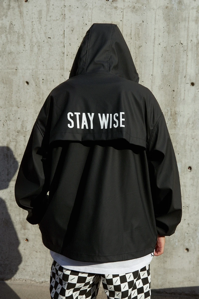 CHINISM Front Pocket PU Hooded Jackets Men Loose Waterproof Hip Hop Streetwear Windbreaker Jacket Stay Wise Printed PU Outwear CHINISM Front Pocket PU Hooded Jackets Men Loose Waterproof Hip Hop Streetwear Windbreaker Jacket Stay Wise Printed PU Outwear