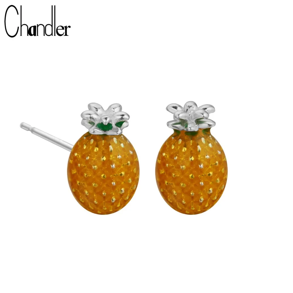 Chandler Colorful Pineapple Stud Earrings Dainty Minimalist Post Earrings 925 Sterling-Silver Fruit Pendientes Brincos Kids Gift