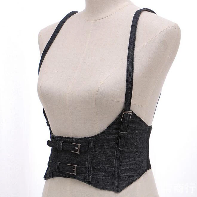 New Sexy Women Push Up Bust Strap Harness Corset belts Women Casual denim Wide belt Lady Suspender accessories