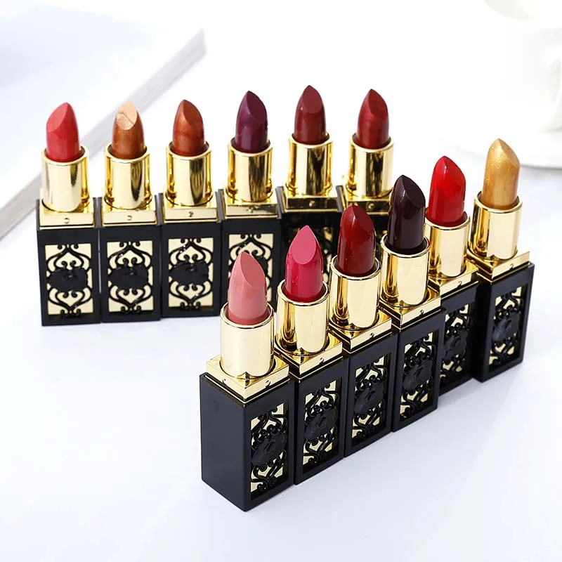 

New Brand Gold Metallic Lip Color Stick Matte Cosmetics Long Lasting Pigment Red Pink Nude Gold Matte Lipstick Make Up Lot