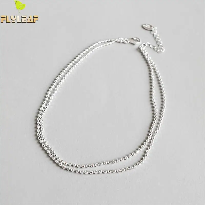 

Flyleaf 925 Sterling Silver Beading Double Layer Anklets For Women Girl Ankle Leg Fine Jewelry Simple Enkelbandje Party Gift