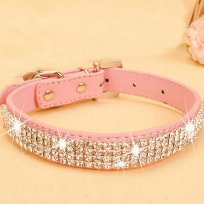 

Bling Rhinestone PU Leather Crystal Diamond Puppy Collar Pet Dog Collars Pink U