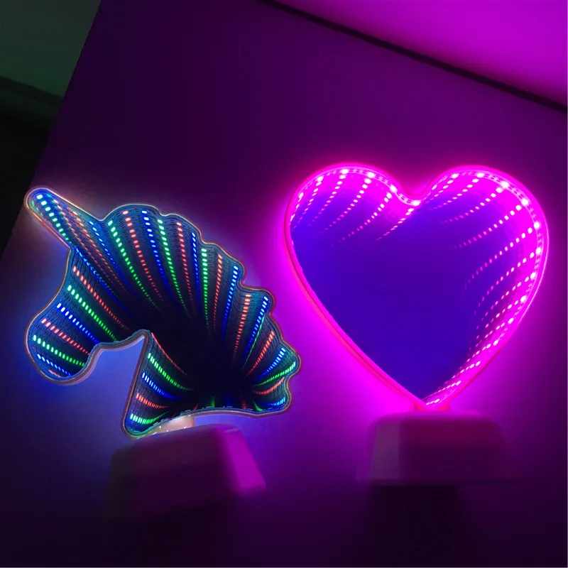 3D LED Tunnel Night Light Decorative Gift For Home Marquee Cactus/Unicorn/Flamingo/Love Heart/Pinea - 4000019232950