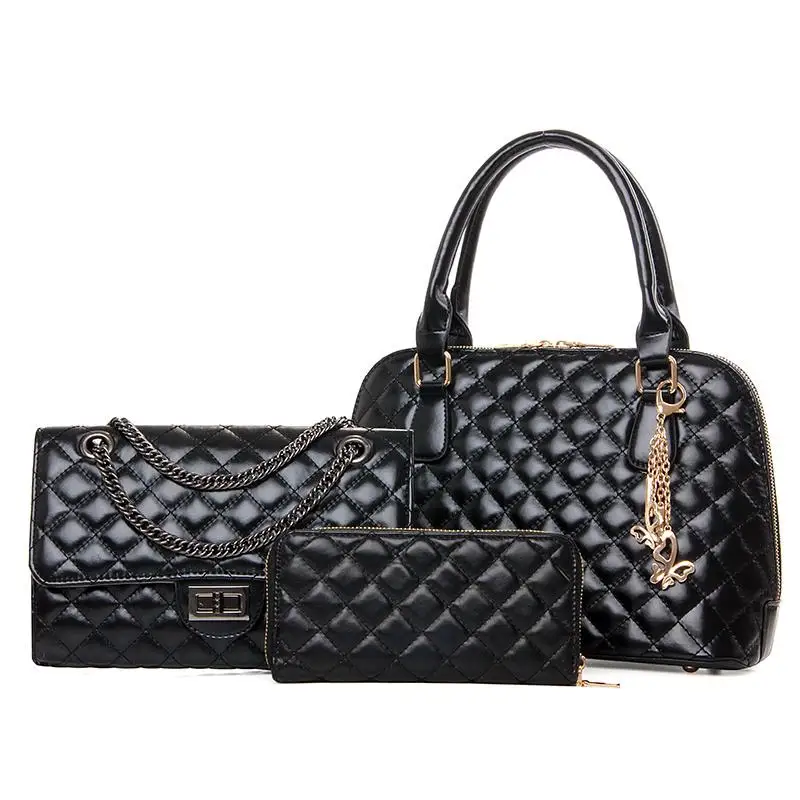 

New handbag Fashion Lingge Embroidery Shell bag Three-piece Shoulder Diagonal Women's bag.