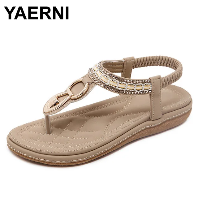 YAERNI Summer New Women'S Fashion Sandals Slope With Casual Comfortable Diamond Beads Women Sandals Size EU35-42 Banquet Sandals