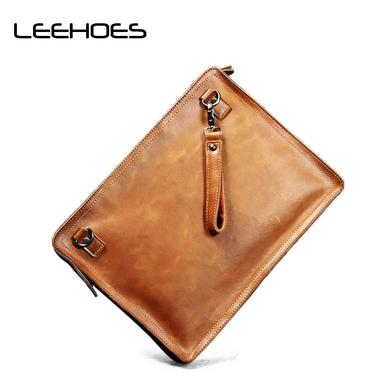 Large Capacity Men Day Clutches Long Strap Genuine Leather Men&#39;s Black Clutch Bags High Capacity ...