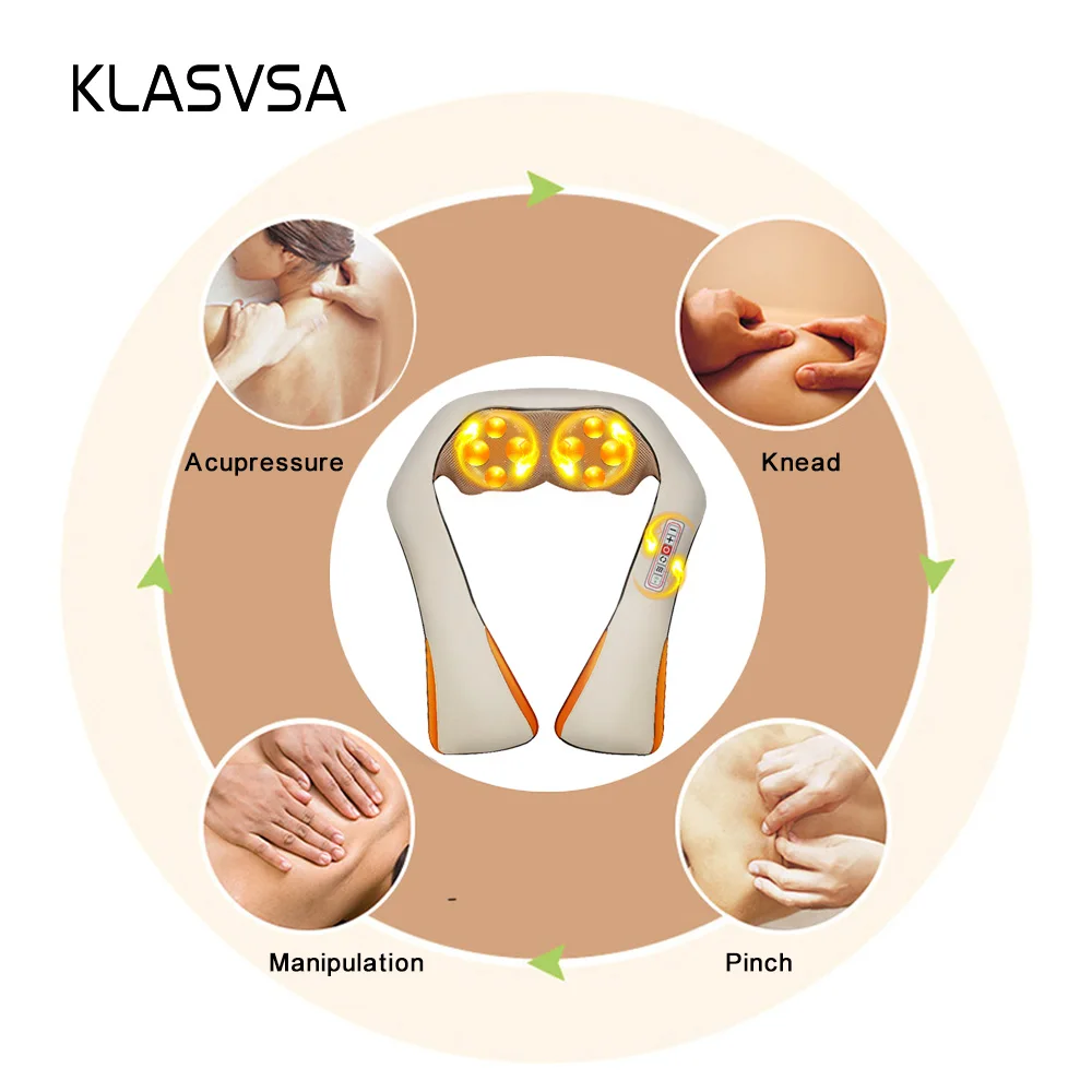 KLASVSA calefacción eléctrica masajeador de cuello cabo Shiatsu coche infrarrojos KneadingTherapy dolor de hombro, masajeador relajarse - 2