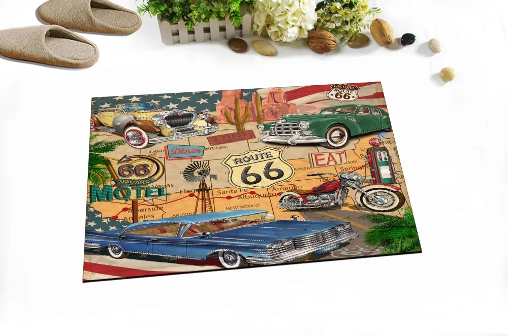 LB 60*40 винтажный Route 66 автомобильный холодный белый и черный 3D коврик для ванной